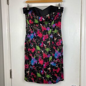Betsey Johnson Black Pink Blue Floral Sweetheart Strapless Mini Dress sz 8‎ NEW!